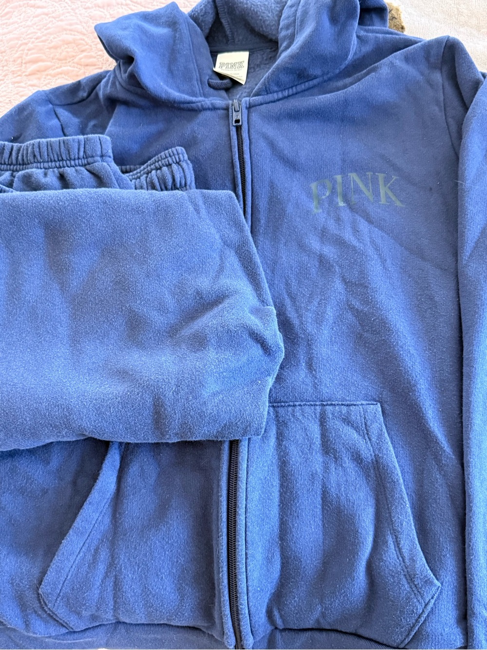 PINK Victoria's Secret Navy Blue Kids Zip-Up Hoodie & Joggers Set